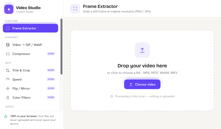 Video Studio — browser-based video toolkit